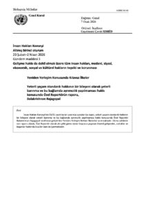 Yeniden Yerleşim Konusunda Kılavuz İlkeler / Yeterli Yaşam Standardı Hakkının Bir Bileşeni Olarak Yeterli Barınma ve Bu Bağlamda Ayrımcılık Yapılmaması Hakkı Konusunda Özel Raportörün Raporu